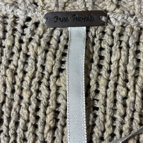 Free People Tan Crew Neck Sweater with Intricate Knit Pattern - Picture 3 of 12